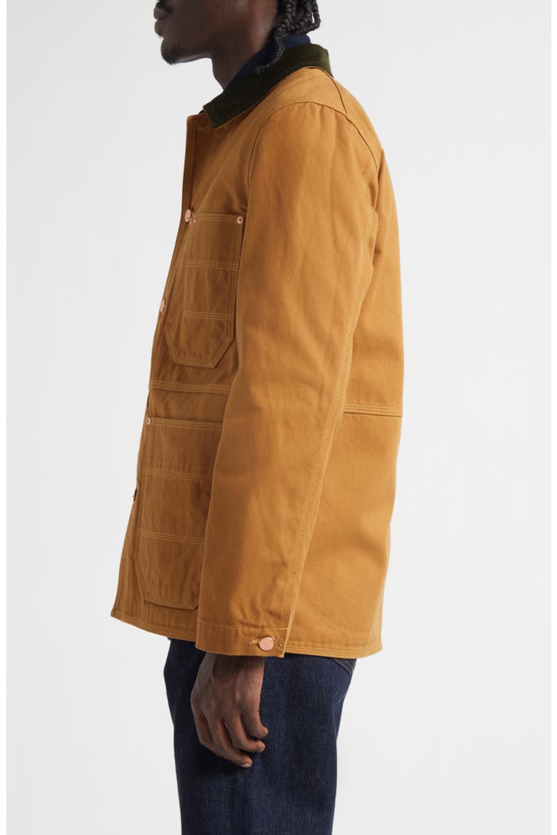 Check Lined Cotton Canvas Welder Chore Jacket, Alternate, color, LIGHT BROWN