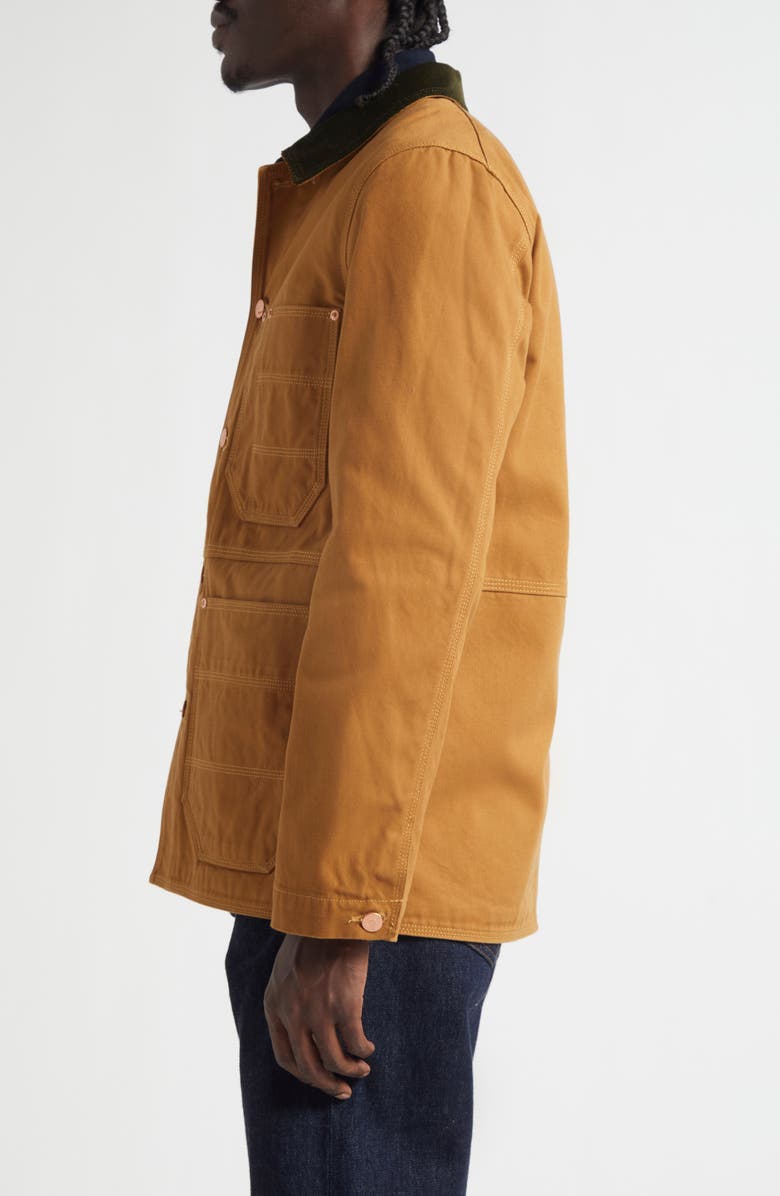 Drake's Check Lined Cotton Canvas Welder Chore Jacket, Alternate, color, Light Brown