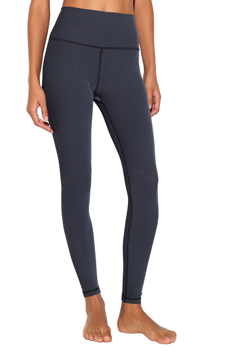 Spiritual Gangster Lotus Two-Tone High Waist 7/8 Leggings, Main, color, Black