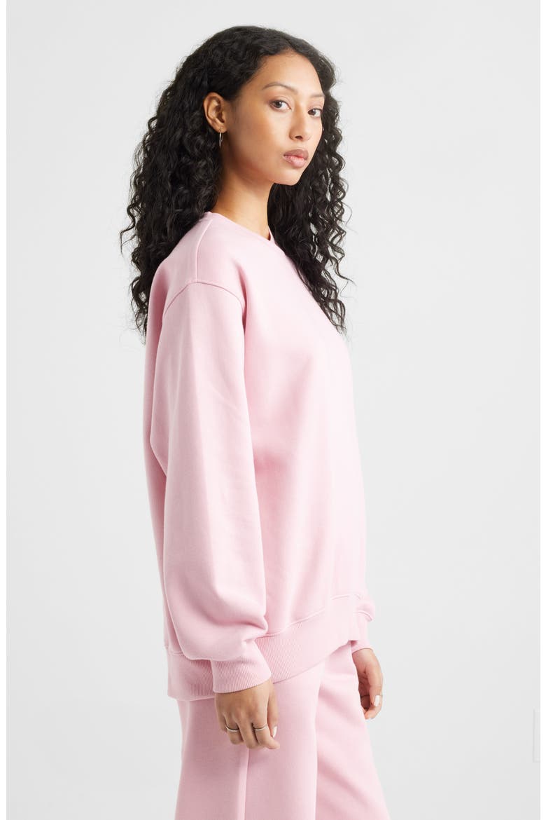 Fleece Detail Oversize Crewneck Sweatshirt, Alternate, color, PINK CAMEO