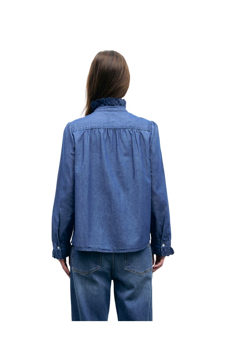 Loupy High Neck Lace Trim Shirt, Alternate, color, Jeans
