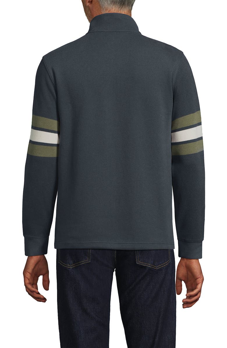 Lands' End Bedford Rib Casual Quarter Zip Sweater, Alternate, color, Steel Gray Placed Stripe