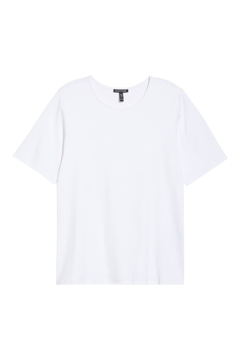 Rib Knit Stretch Organic Cotton Crewneck Top, Alternate, color, WHITE