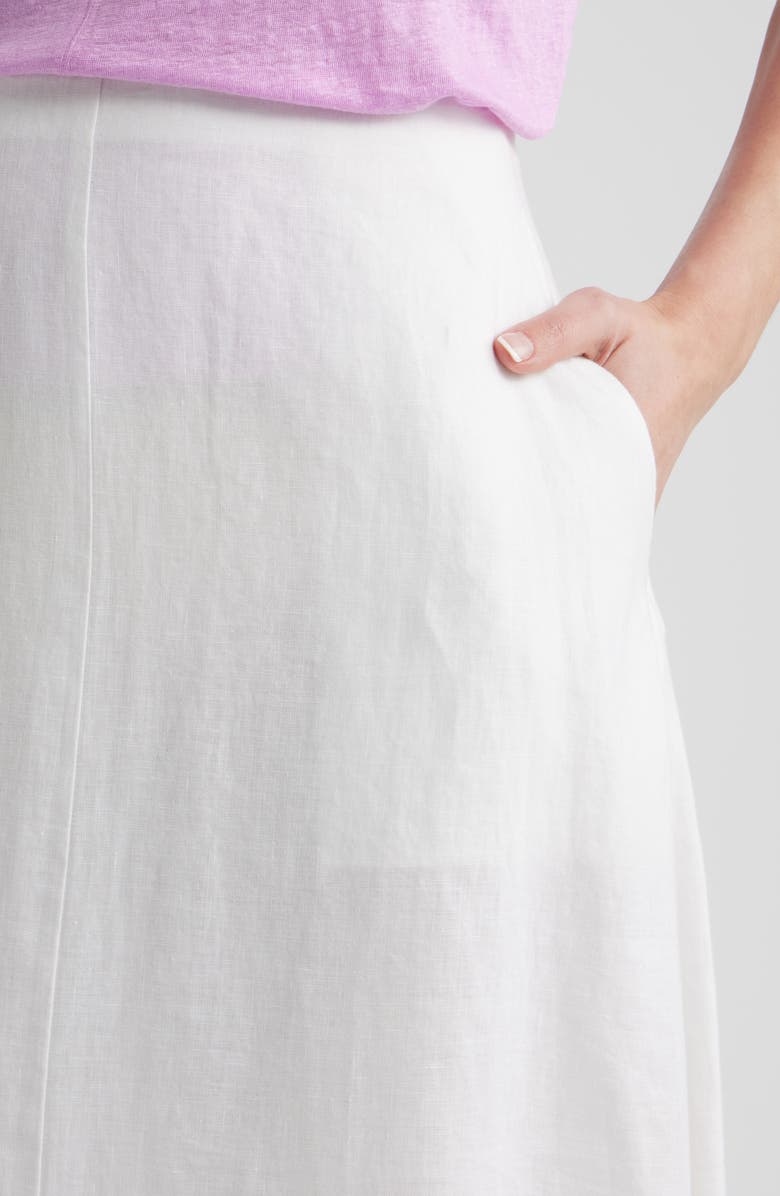 Eileen Fisher A-Line Organic Linen Midi Skirt, Alternate, color, White