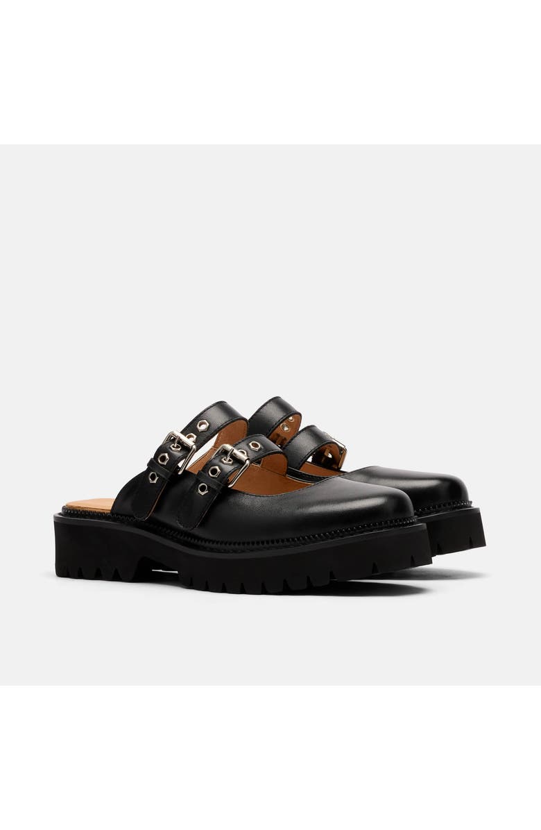 MARC NOLAN Lexi Leather Double-Buckle Lug Mules, Alternate, color, Black