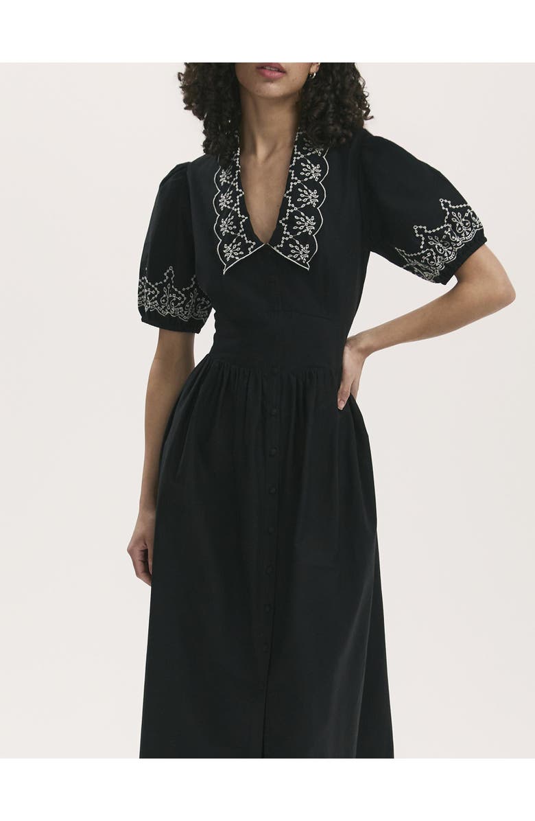 Finery London Arianna Embroidered Cotton Midi Dress, Alternate, color, Black