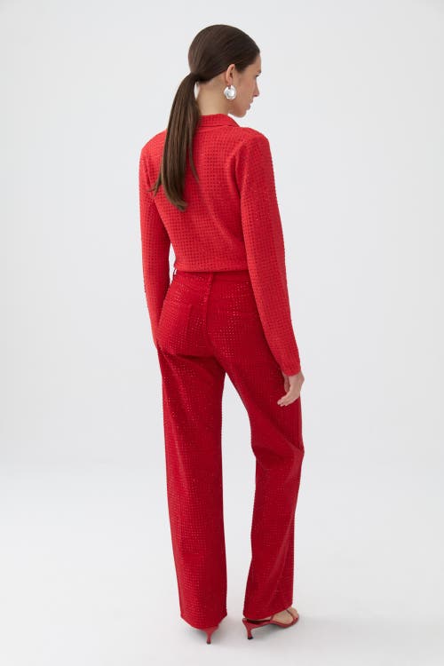Shop Nocturne Stone Embroidered Jeans In Red