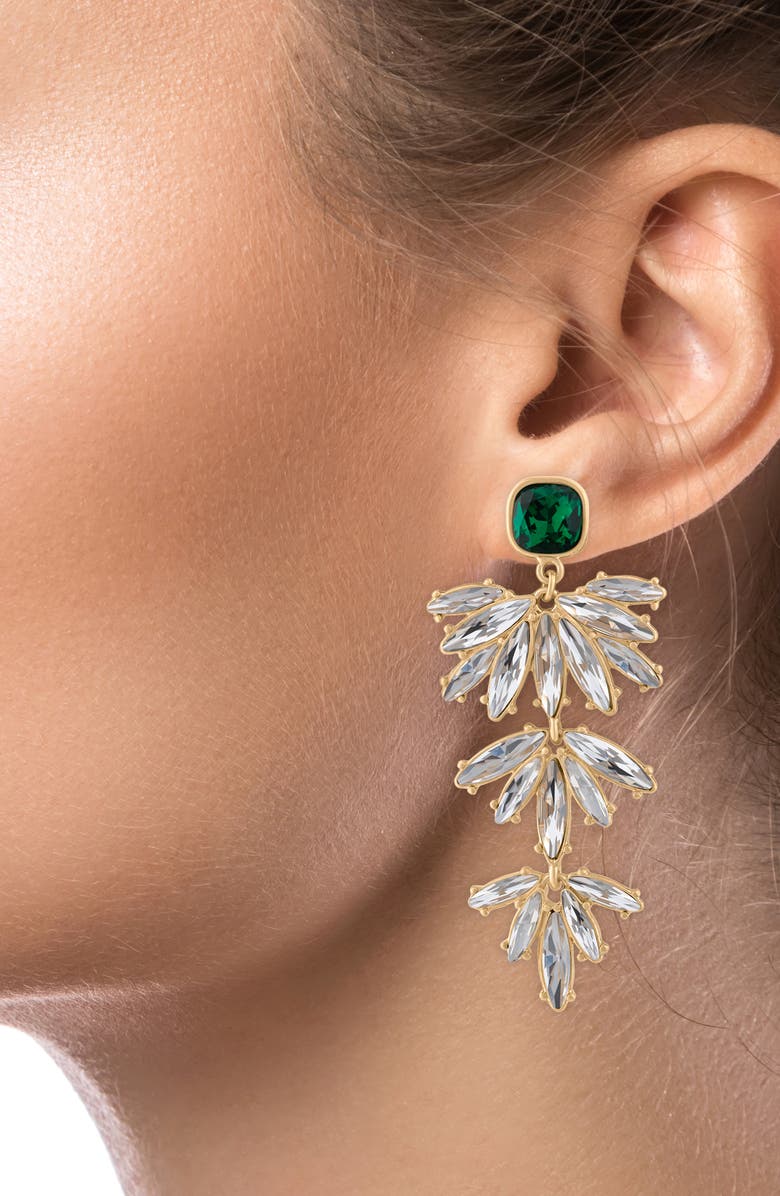 JARDIN Crystal Tiered Drop Earrings, Alternate, color, Green/ Gold