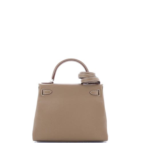 Pre-owned Hermes  Hermes Kelly Handbag Grey Clemence With Palladium Hardware 28 In Brown