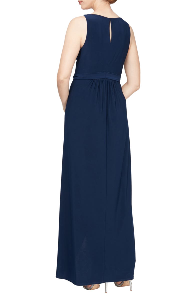 SL FASHIONS Embellished Tie Belt High-Low Dress, Alternate, color, Navy