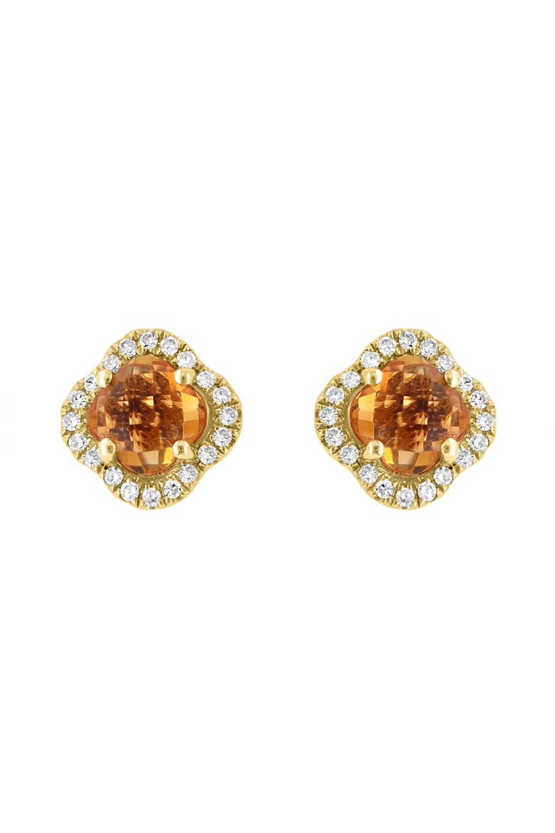 14K Yellow Gold Citrine Clover & Diamond Halo Earrings, Main, color, 14K Gold