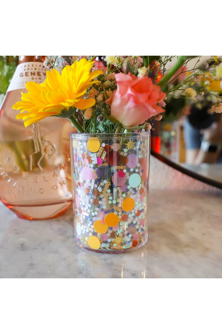 Celebrate Every Day Confetti Pen Cup Organizer - Double Wall Clear Acrylic Desk Organizer with Trapped Multicolor Confetti for Home and Office, Alternate, color, Multicolor