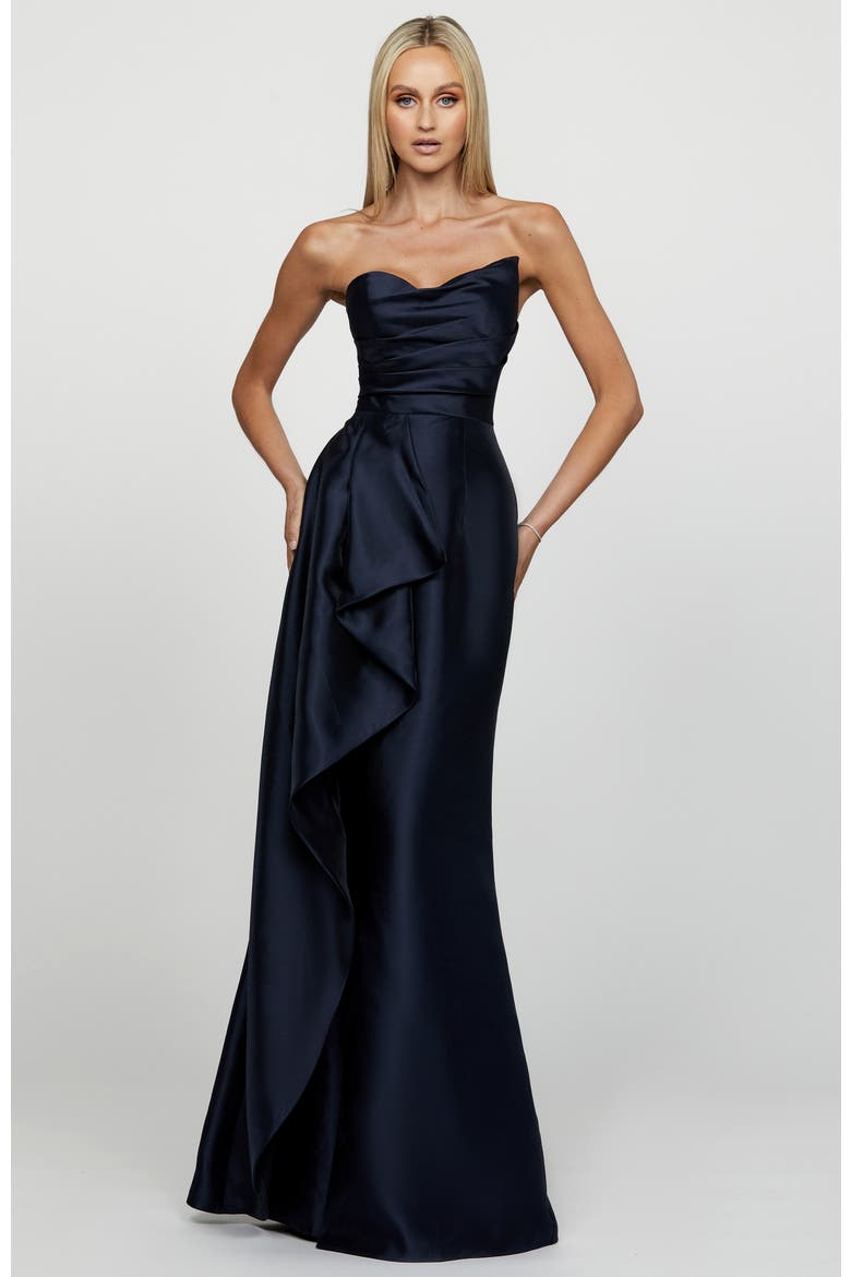 Kasery Asymmetric Gown, Alternate, color, NAVY