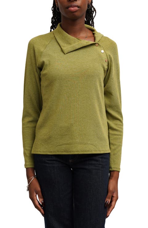 Asymmetric Neck Button Trim Top