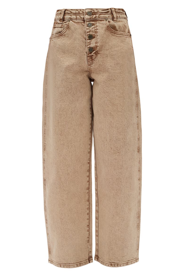 Exposed Button High Waist Barrel Jeans, Alternate, color, KHAKI
