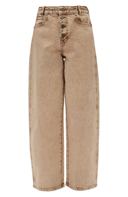 Bayeas Exposed Button High Waist Barrel Jeans In Brown