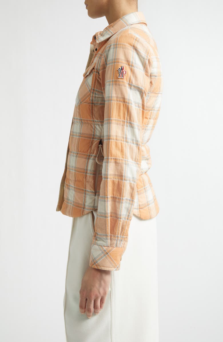 Moncler Grenoble Nangy Quilted Shirt Jacket, Alternate, color, Orange Check