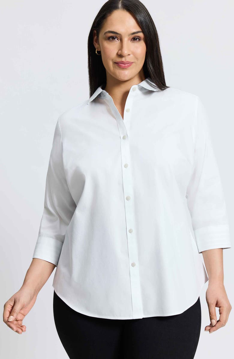 Foxcroft Margie Stripe Trim Cotton Blend Button-Up Shirt, Alternate, color, White/ Black