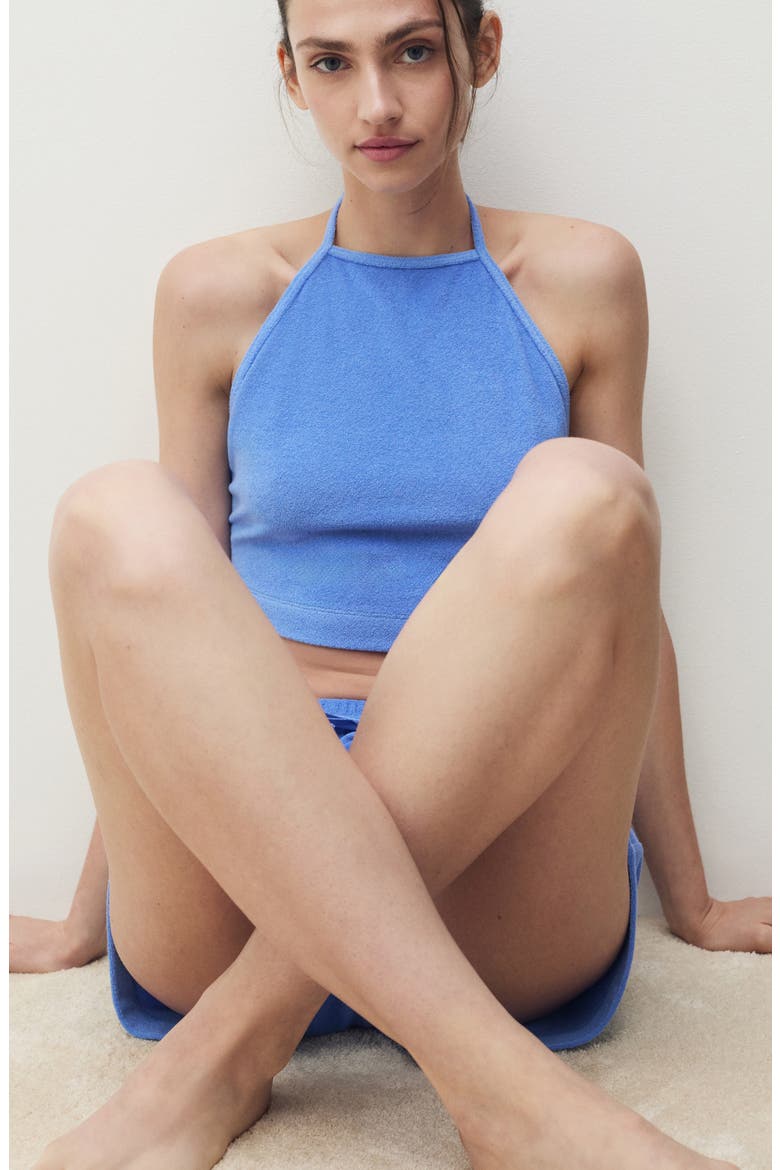 Cotton Terry Crop Halter Top, Alternate, color, BLUE