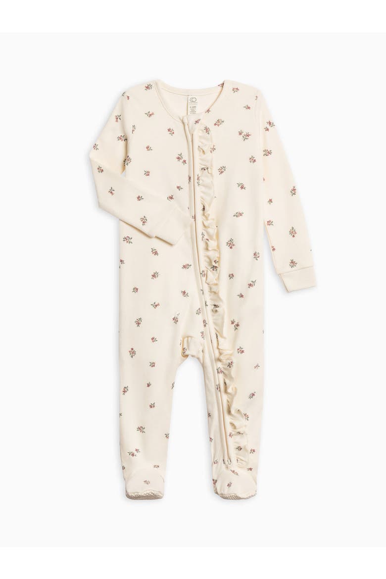 Organic Cotton Neve Ruffle Zipper Footie, Main, color, Helen Floral / Purple + Mauve