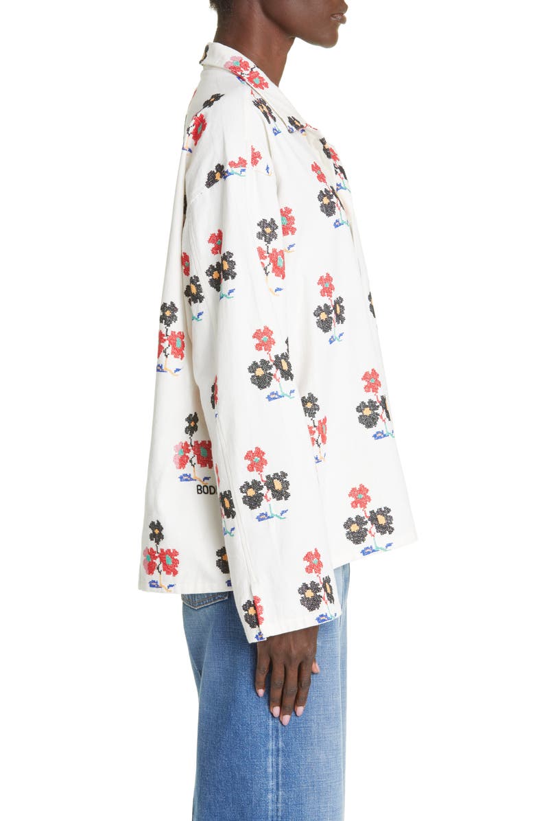 Bode Daisy Sprig Embroidered Cotton Shirt, Alternate, color,
