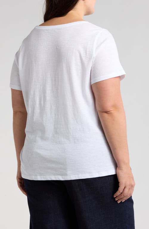 Eileen Fisher Easy Scoop Neck Organic Cotton Pocket T-shirt In White