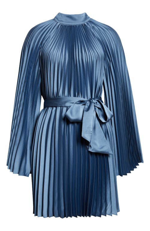 Milly Nandi Long Sleeve Pleated Satin Minidress In Gray