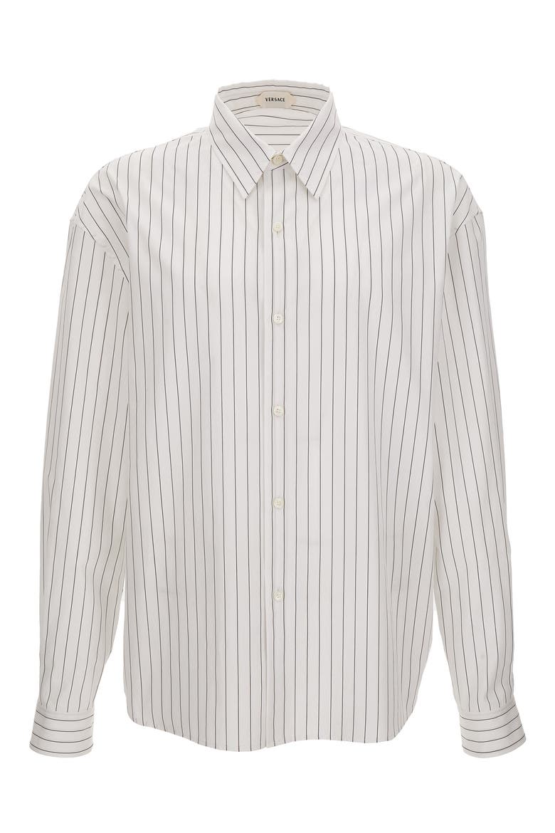 Loose Fit Stripe Cotton Poplin Button-Up Shirt, Alternate, color, OFF WHITE BLACK