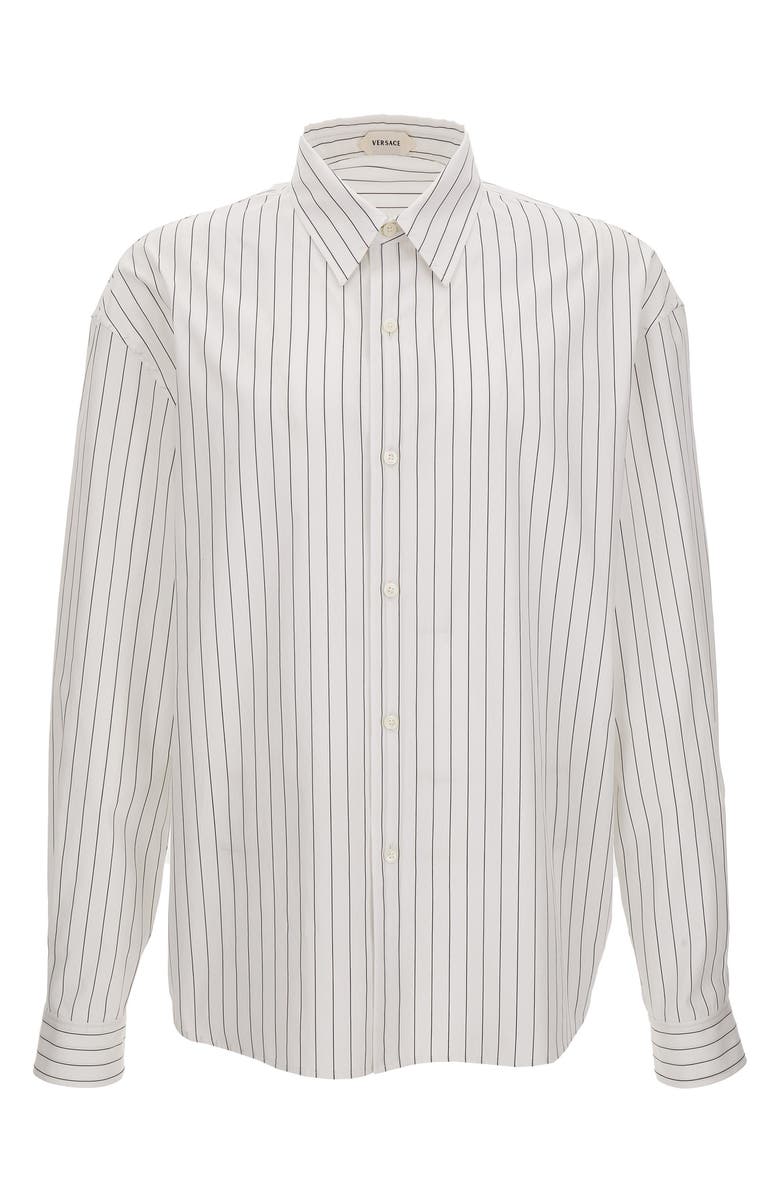 Versace First Line Loose Fit Stripe Cotton Poplin Button-Up Shirt, Alternate, color, Off White Black