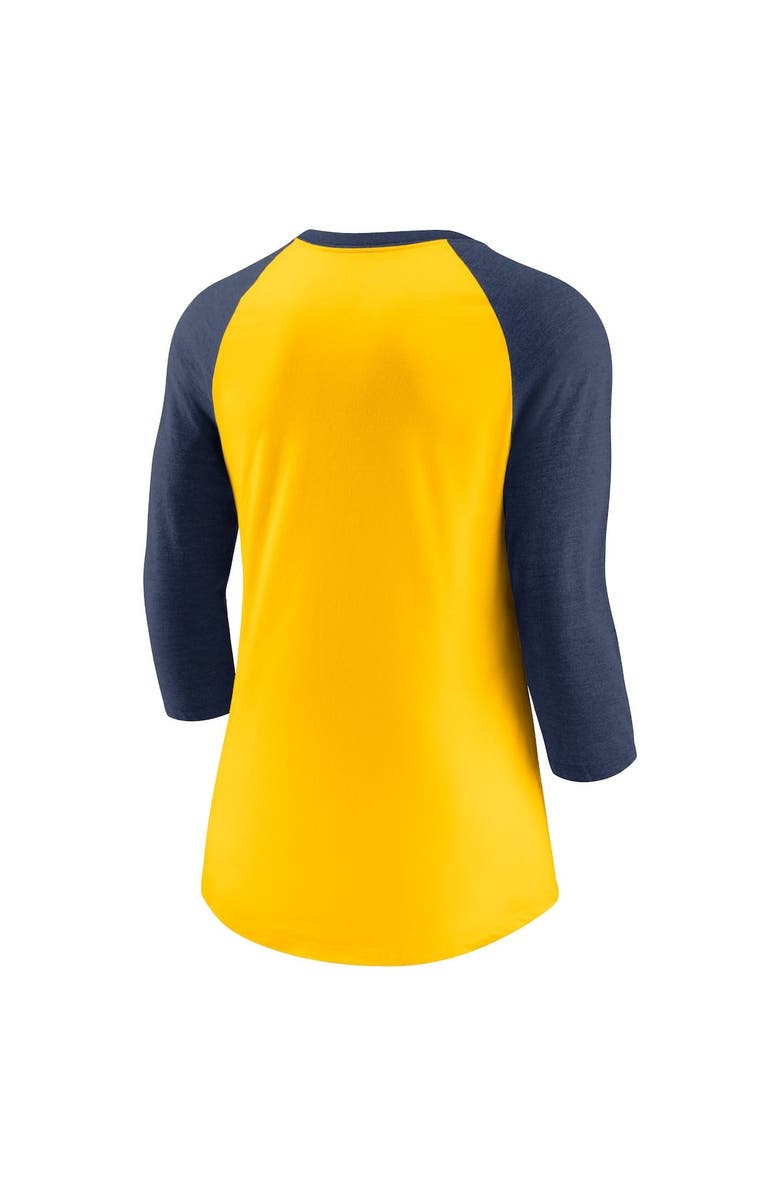 Nike Women's Nike Gold/Navy Milwaukee Brewers Next Up Tri-Blend Raglan 3/4-Sleeve T-Shirt, Alternate, color, Gold