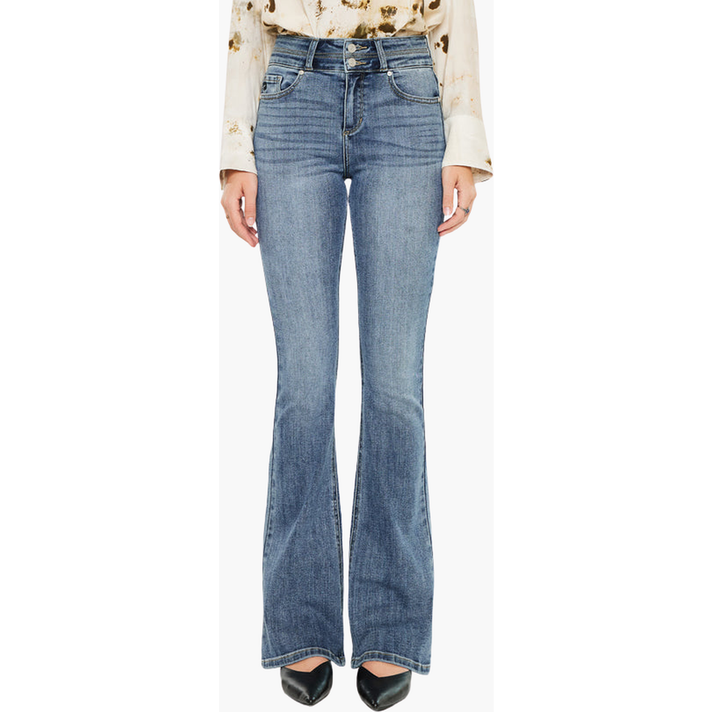 Kancan Raven High Rise Skinny Bootcut Jeans In Blue