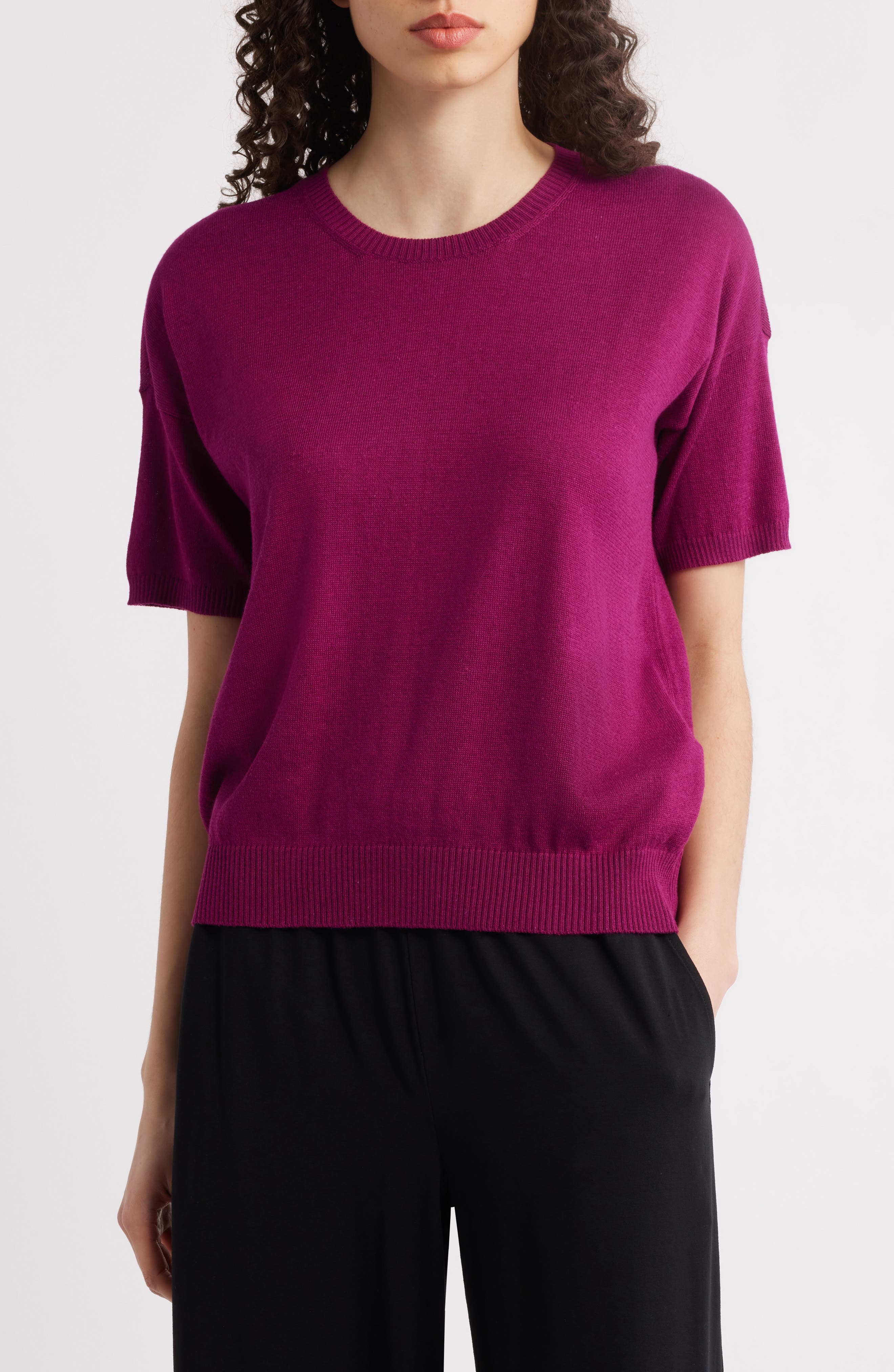 Eileen Fisher Short Sleeve Organic Cotton Blend Sweater