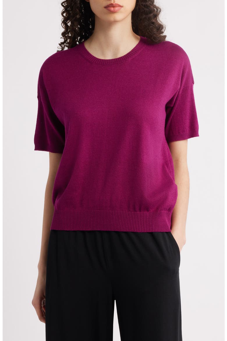 Short Sleeve Organic Cotton Blend Sweater, Main, color, SANGRIA