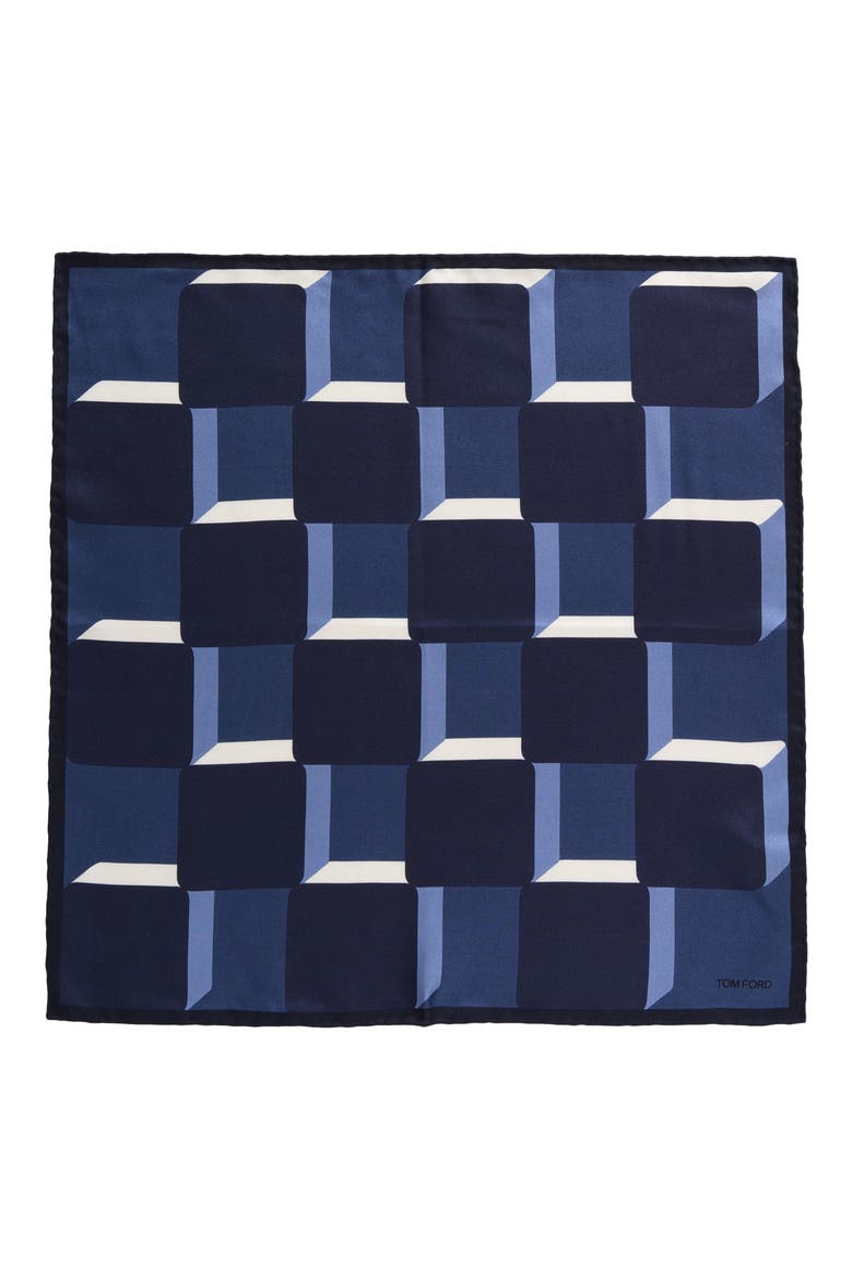 Geometric Print Silk Pocket Square, Alternate, color, ULTRAMARINE