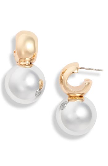 Open Edit Two-tone Orb Drop Earrings In Gold- Rhodium