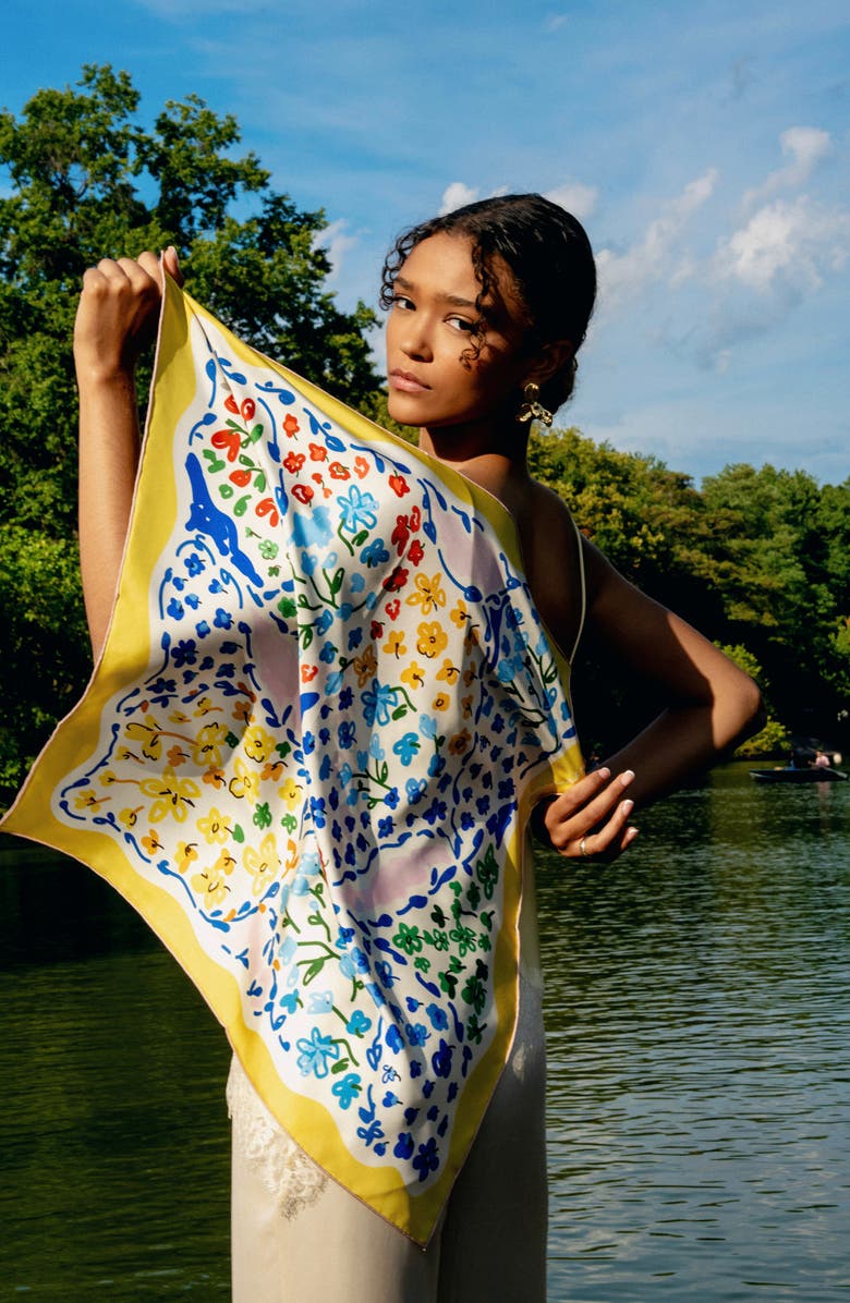 Jessie Zhao New York Yellow Garden Double Sided Silk Scarf, Alternate, color, Yellow