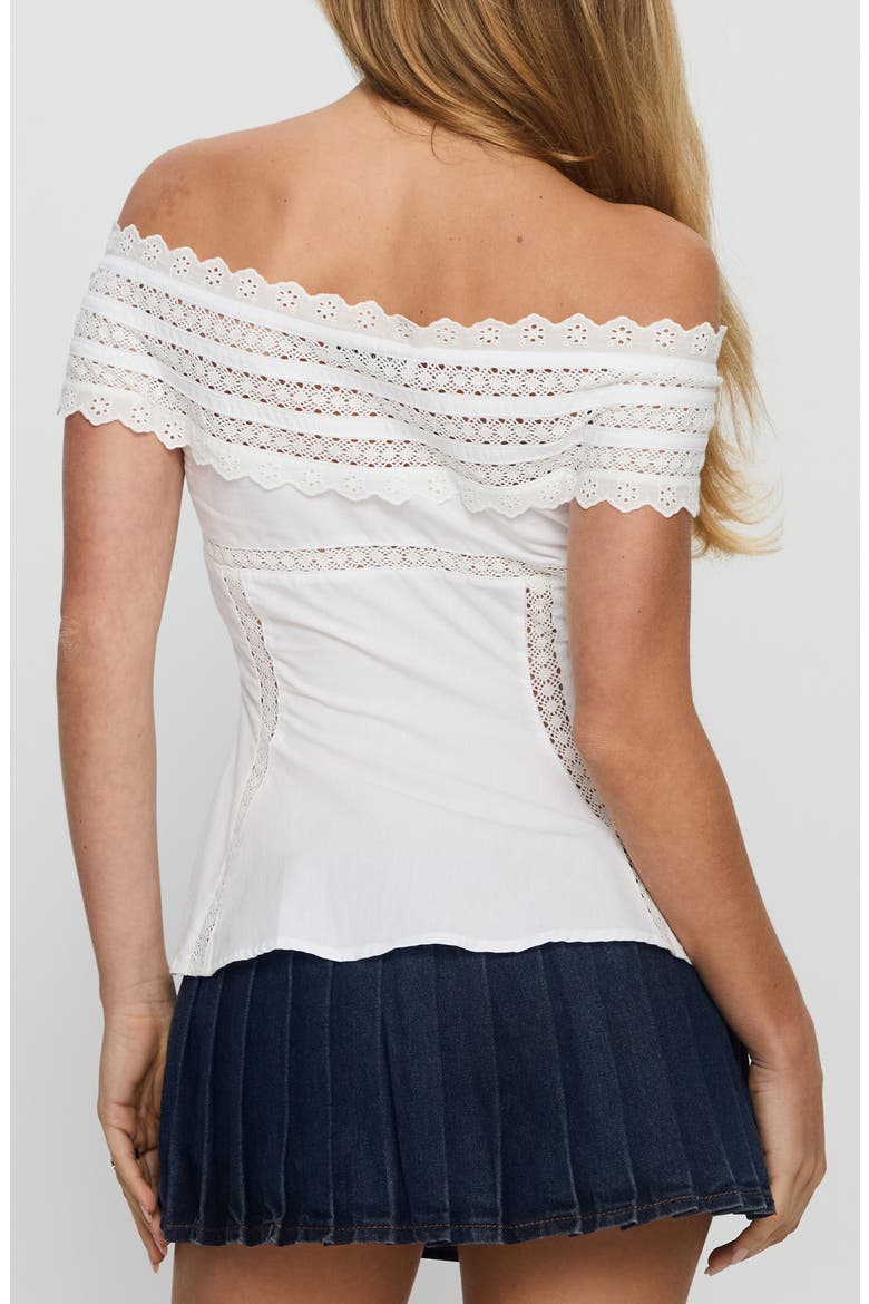 Stately Lace Trim Off the Shoulder Top, Alternate, color, WHITE