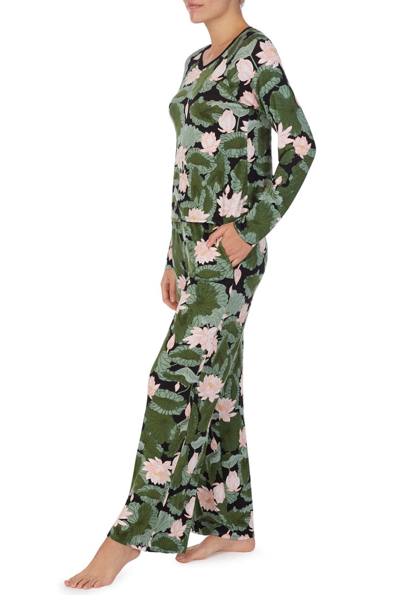 Long Sleeve Pajamas, Alternate, color, BLACK WATERLILLIES