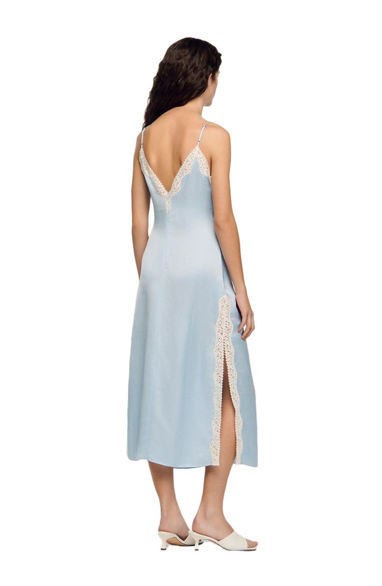 SANDRO Satin-effect maxi dress with straps, Alternate, color, Sky Blue