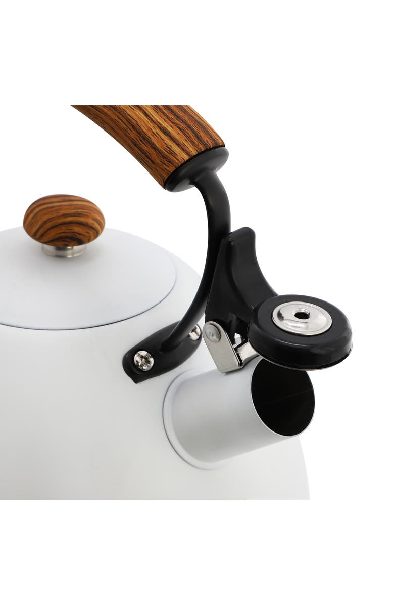 Megachef 3.2 Quart Whistling Tea Kettle with Wood Grain Nylon Cool Touch Handle, Matte White, Alternate, color, Matte White