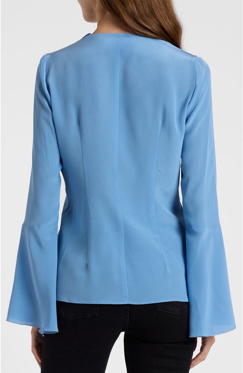 Santorelli Sydney Silk Long Sleeve Ruffle Blouse, Alternate, color, Blue Aura