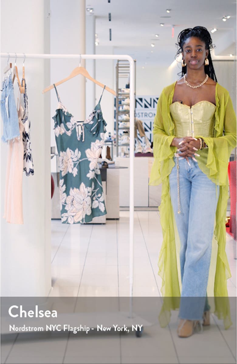 Fiji Floral Print Ruffle Trim Satin Chemise, sales video thumbnail