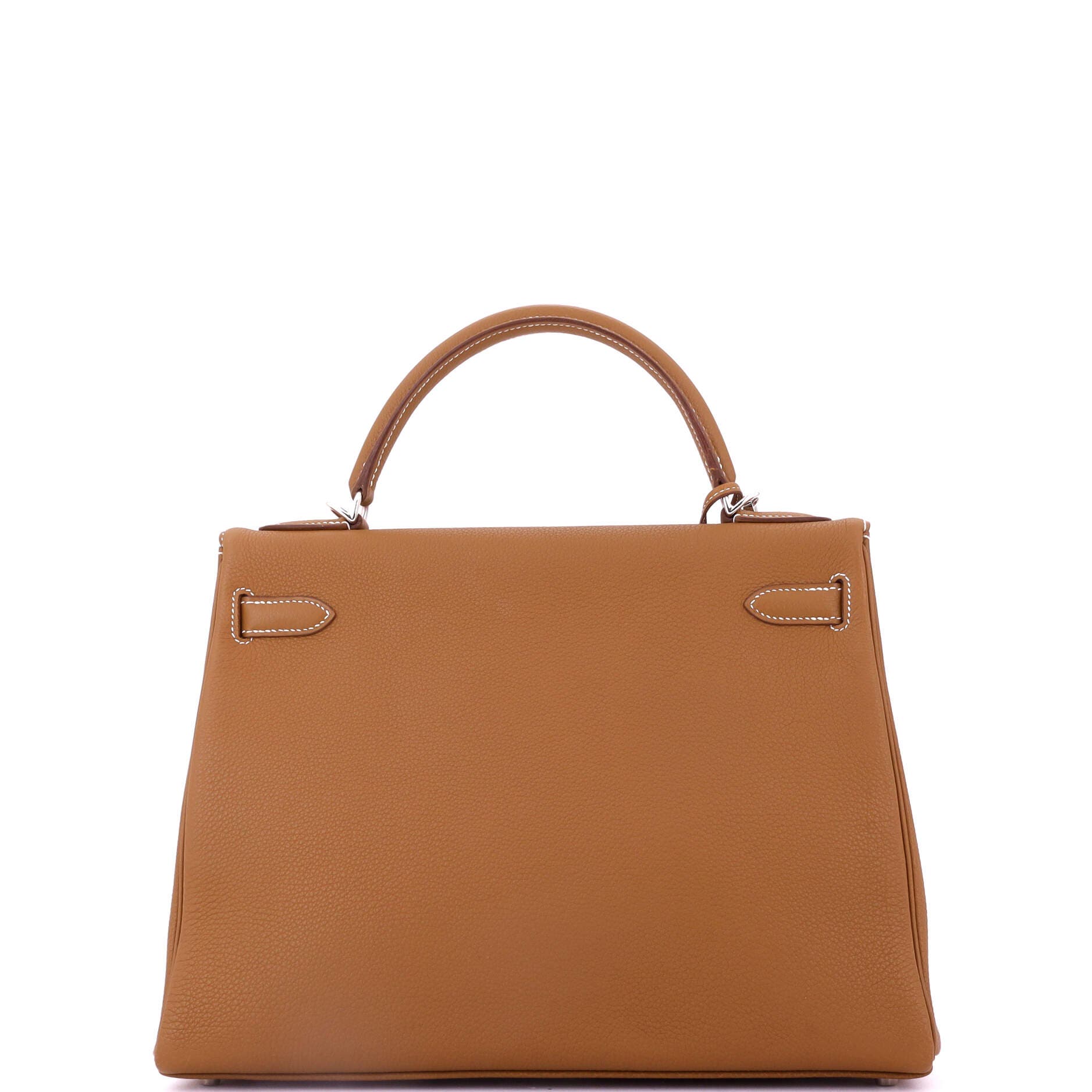 Pre-Owned Hermes Kelly Handbag Brown Togo with Palladium Hardware 32, Alternate, color, Gold