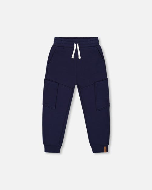 Deux Par Deux Little Boy's French Terry Sweatpants With Side Pockets Navy Blue In Navy Blue