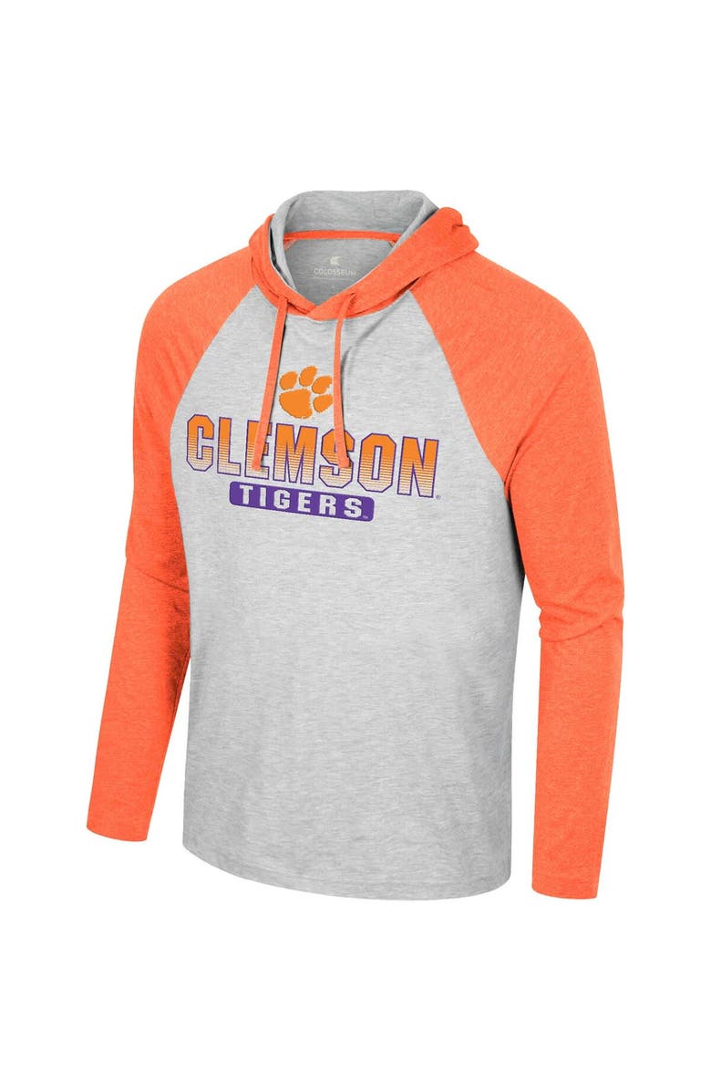 COLOSSEUM Men's Colosseum  Heather Grey Clemson Tigers Hasta La Vista Raglan Hoodie Long Sleeve T-Shirt, Alternate, color, Heather Gray