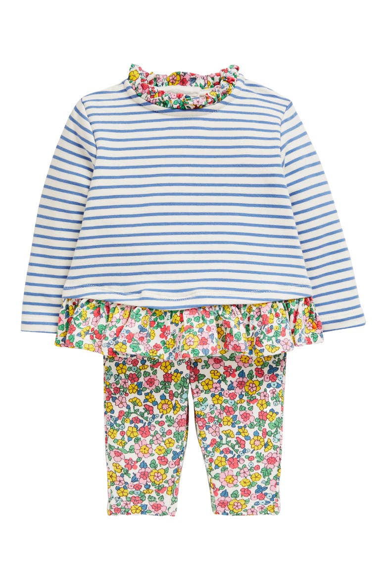 Hotchpotch Stripe Floral Print Play Top & Pants Set, Main, color, IVORY/ BLUE VINTAGE FLOWERBED
