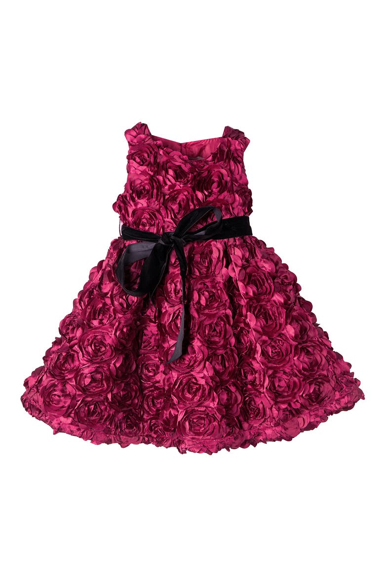 Kids' Rosette Velvet Sash Dress, Main, color, BURGUNDY