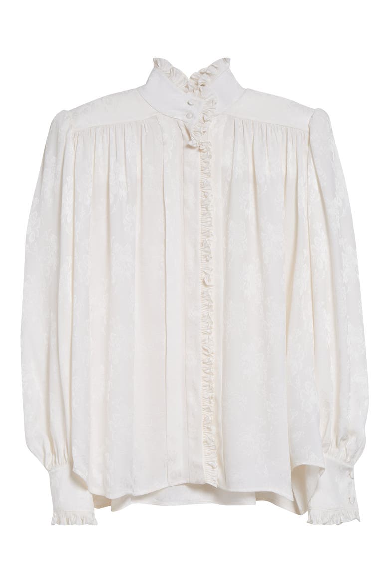 Floral Long Sleeve Organic Silk Button-Up Top, Alternate, color, ICONIC MILK