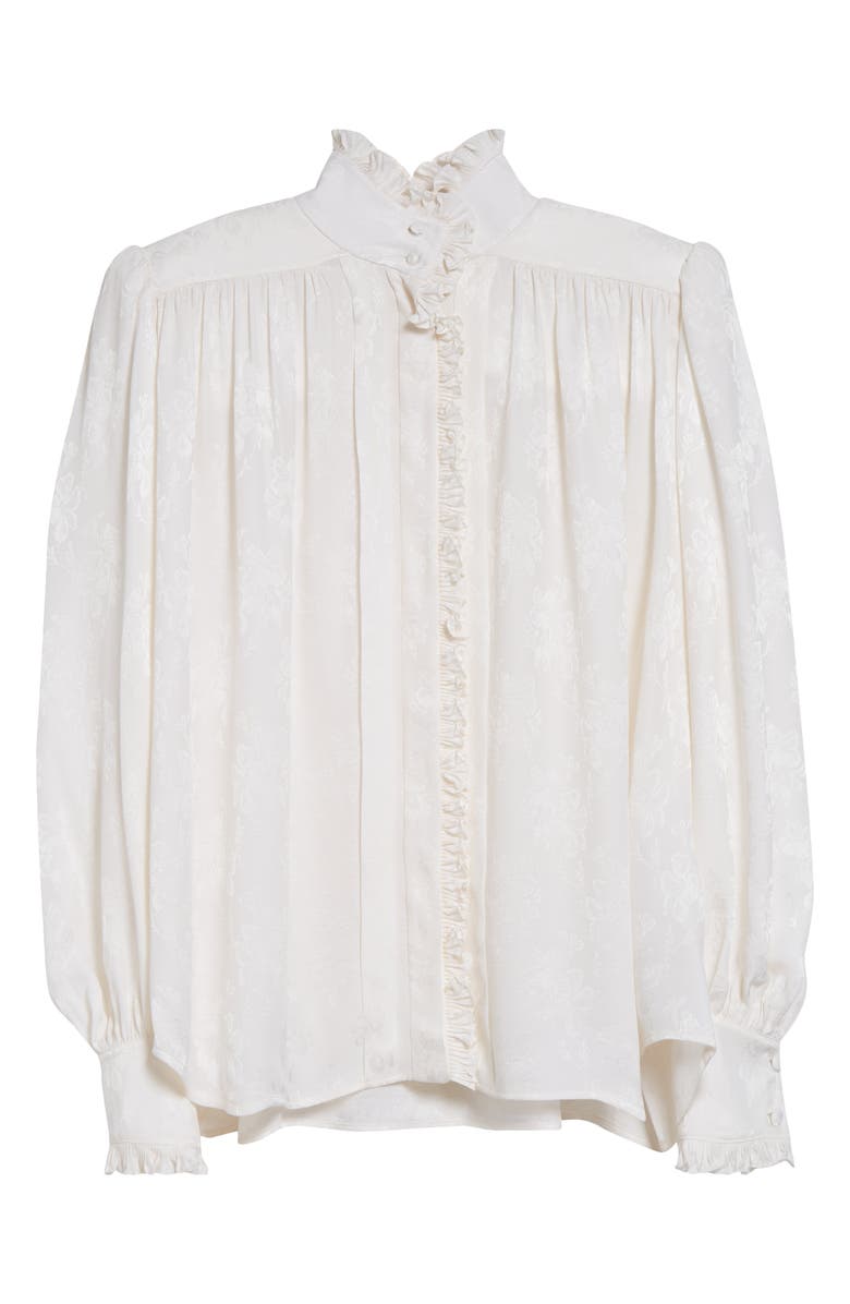 Chloé Floral Long Sleeve Organic Silk Button-Up Top, Alternate, color, Iconic Milk