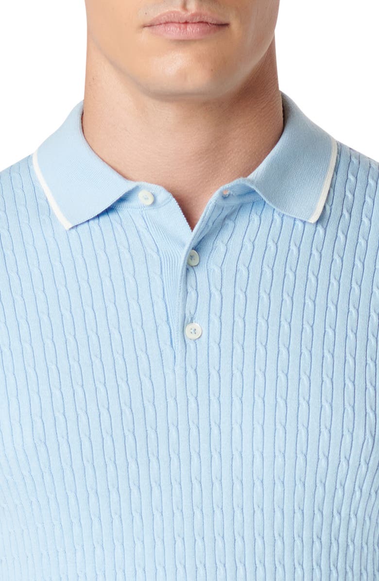 Bugatchi Tipped Rib Cable Stitch Polo Sweater, Alternate, color, Sky